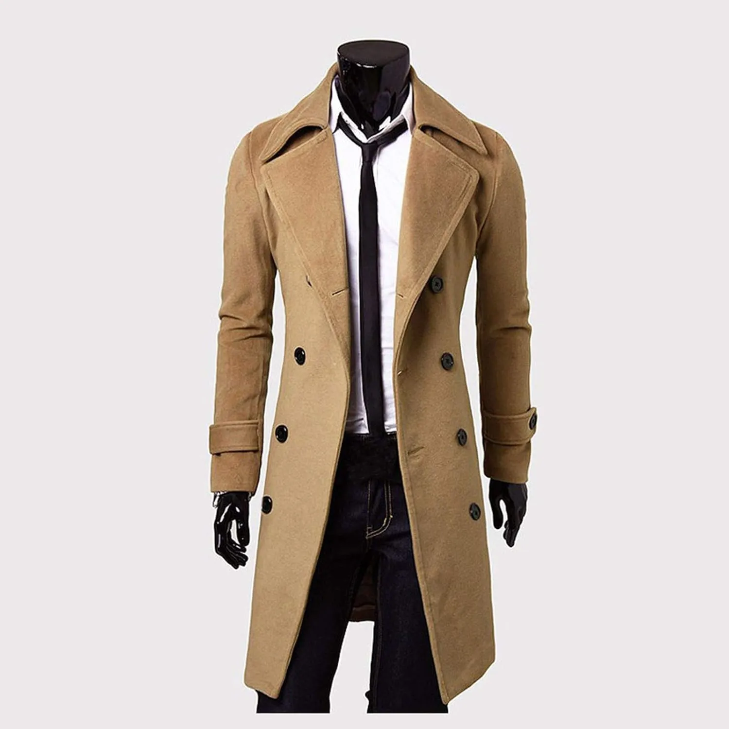 Ymosrh Mens Jackets Winter Men Slim Stylish Trench Coat Double Breasted Long Jacket Coat Jackets