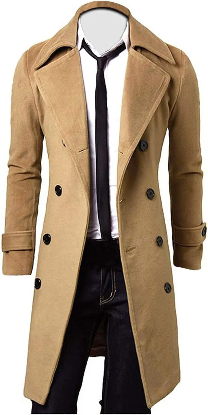 Ymosrh Mens Jackets Winter Men Slim Stylish Trench Coat Double Breasted Long Jacket Coat Jackets