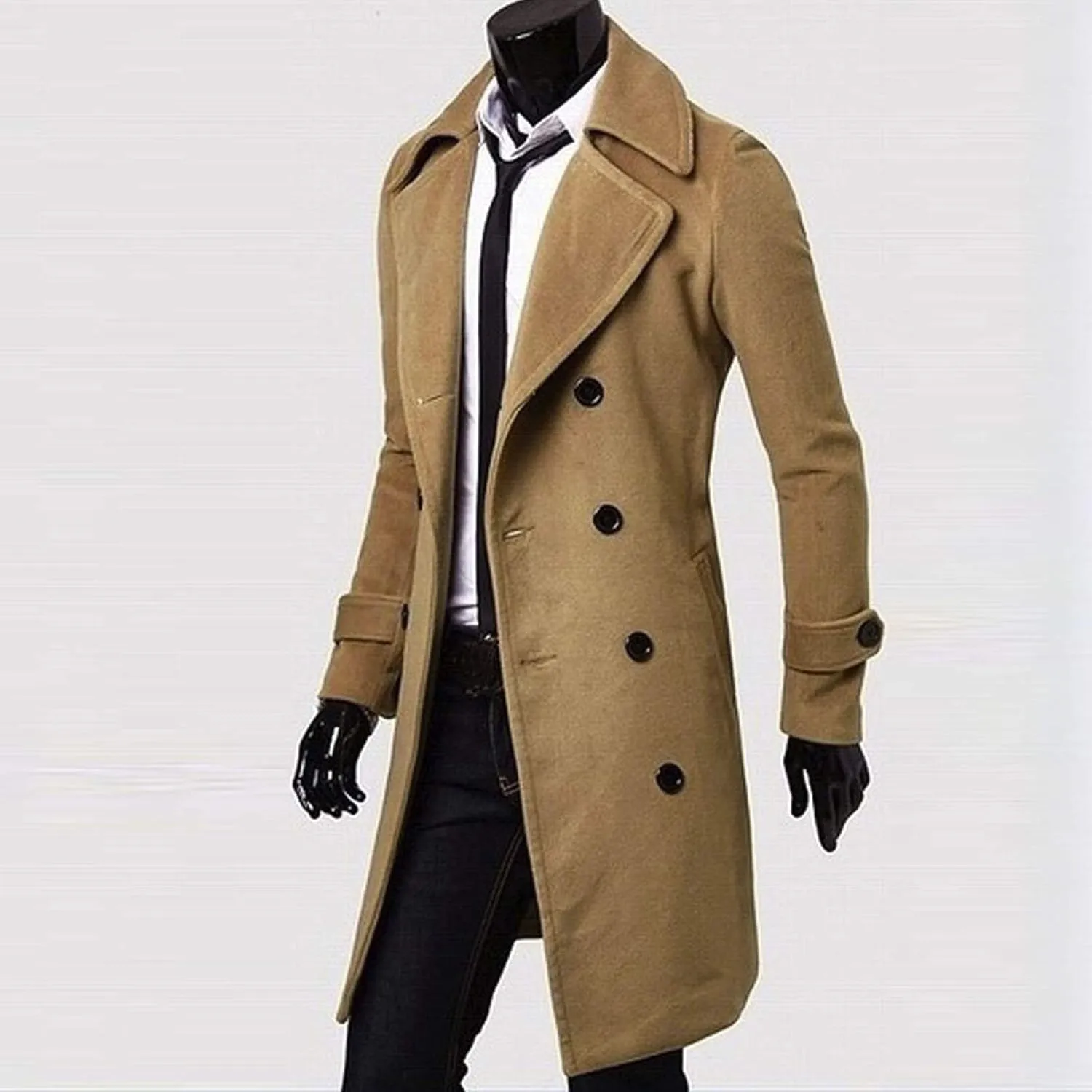 Ymosrh Mens Jackets Winter Men Slim Stylish Trench Coat Double Breasted Long Jacket Coat Jackets