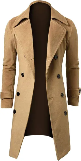 Ymosrh Mens Jackets Winter Men Slim Stylish Trench Coat Double Breasted Long Jacket Coat Jackets